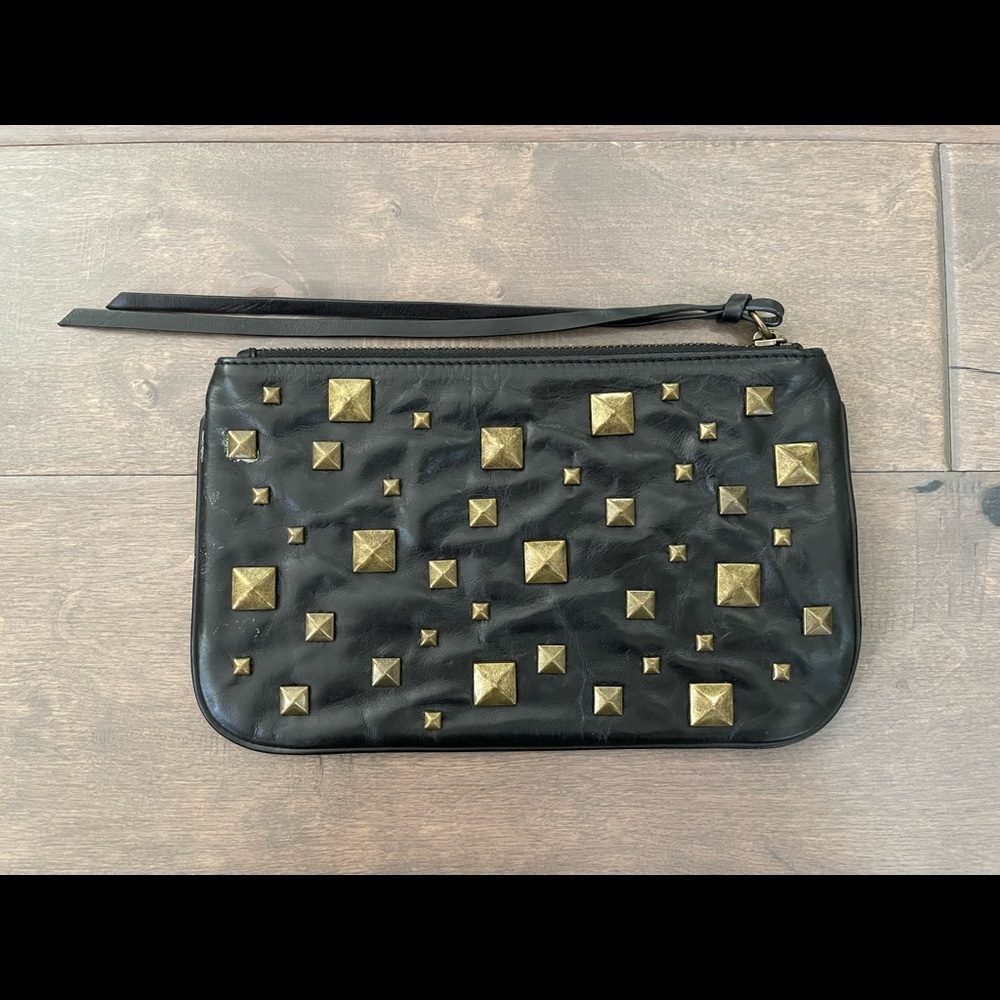 Club Monaco leather studded clutch purse